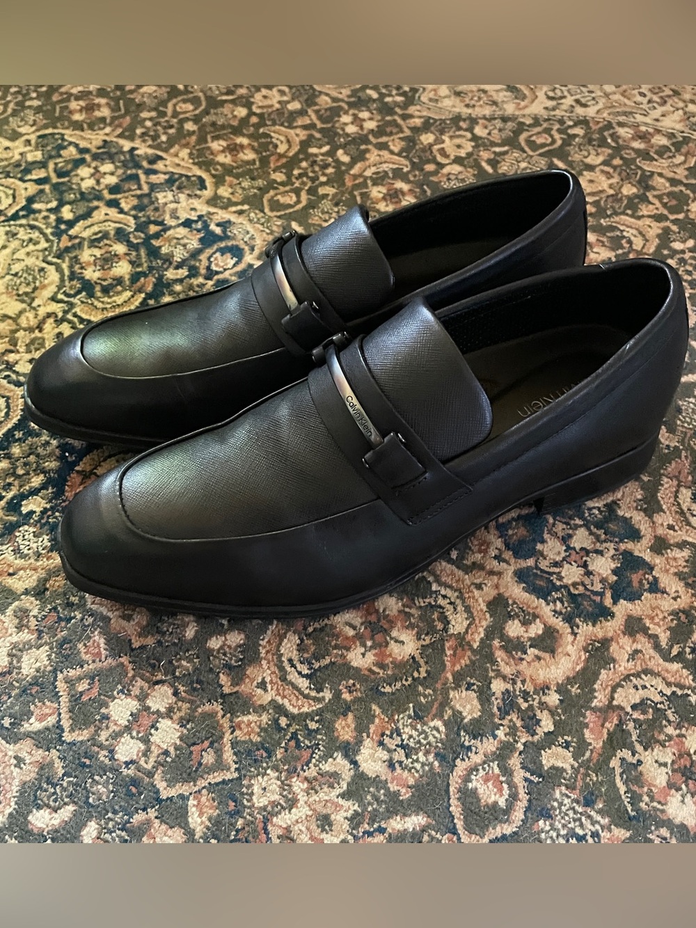 Calvin Klein Black Leather Slip-On Dress Loafers with Metal Bit
